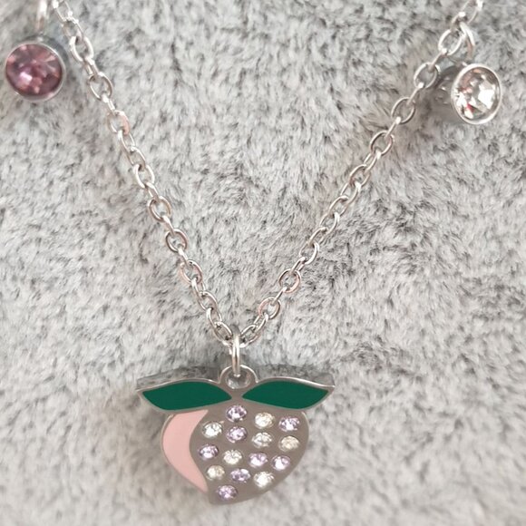 Silver Pear Charm Necklace Pendant Chain Multi Color Crystal Fashion Jewelry - Picture 2 of 2